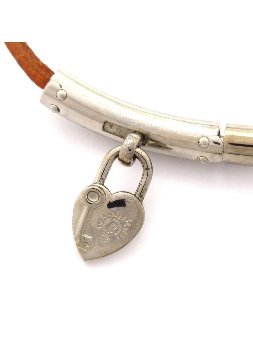 Hermes Choker Fantasy Leather Brown Silver Heart Necklace